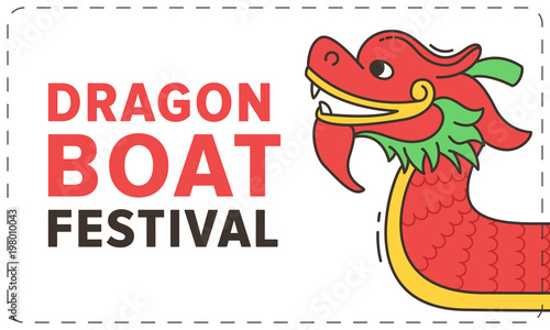 Dragon boat festival vector illustration  5th day of May. Cartoon character of chines dragon on white background.  Horizontal banner