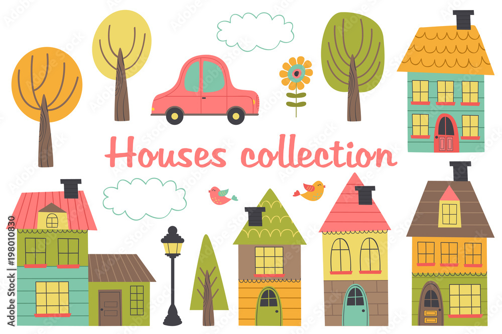 set of isolated houses and other elements part 1 - vector illustration, eps
