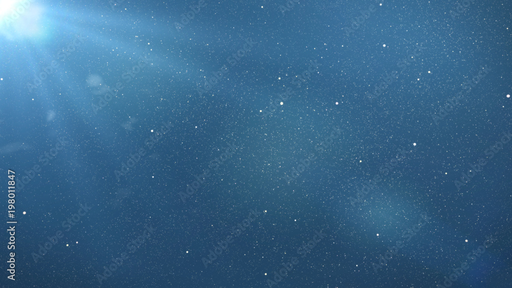 Fototapeta premium bright blue background with stars, glare and bokeh effects 
