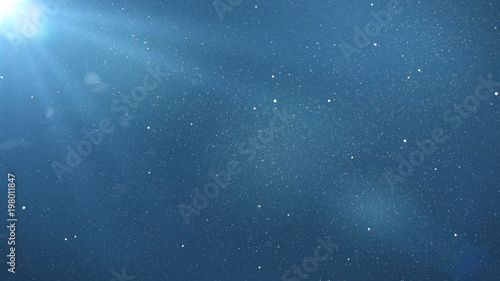 bright blue background with stars, glare and bokeh effects 