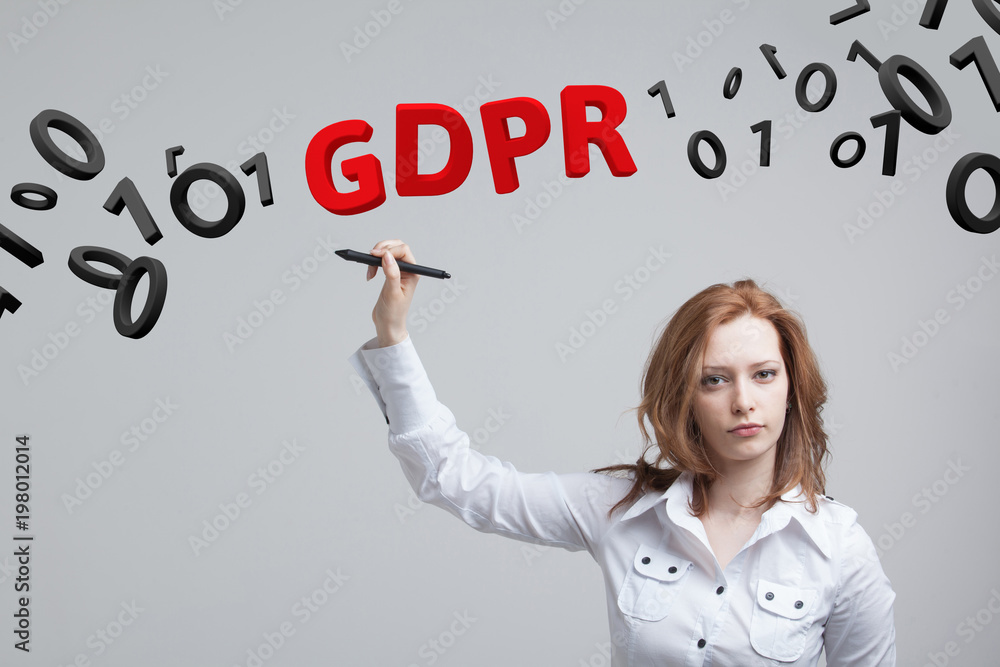 GDPR, concept image. General Data Protection Regulation, the protection of personal data. Young woman working with information. GDPR, concept image. General Data Protection Regulation, the protection of personal data. Young woman working with information.