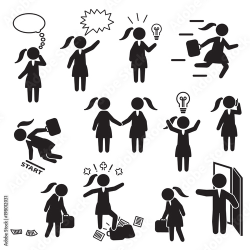 Businesswoman and woman working in business icon set. Vector.