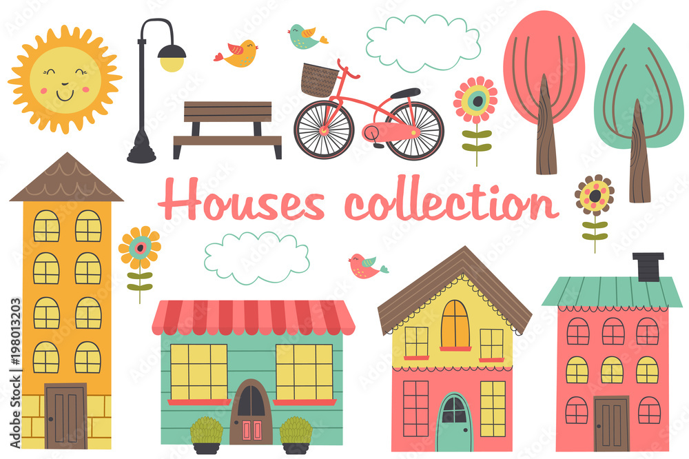 set of isolated houses and other elements part 2 -  vector illustration, eps