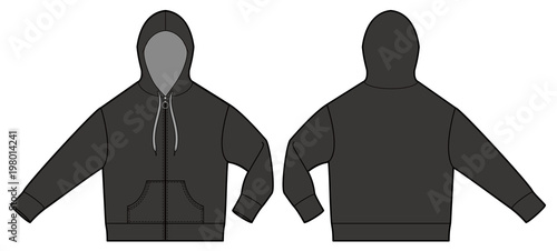 Zip-up Hoodie jaket fashion flat technical drawing template photo