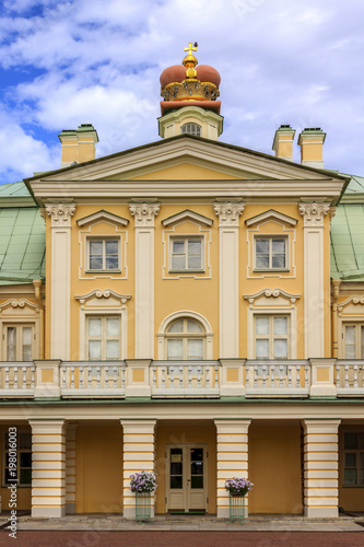 The southern facade of the Grand Menshikov Palace of park ensemble "Oranienbaum" in Lomonosov, St. Petersburg, Russia.