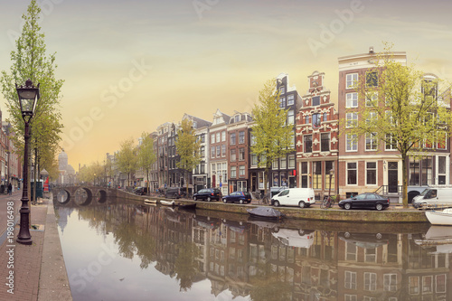 Canals of Amsterdam. Moody panorama of Rossebuurt district © lena_serditova