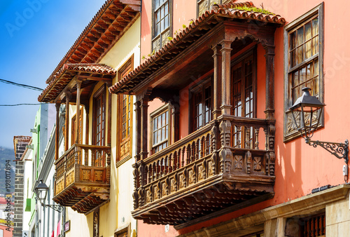 traditional balconies of La Orotava village,Tenerife photo