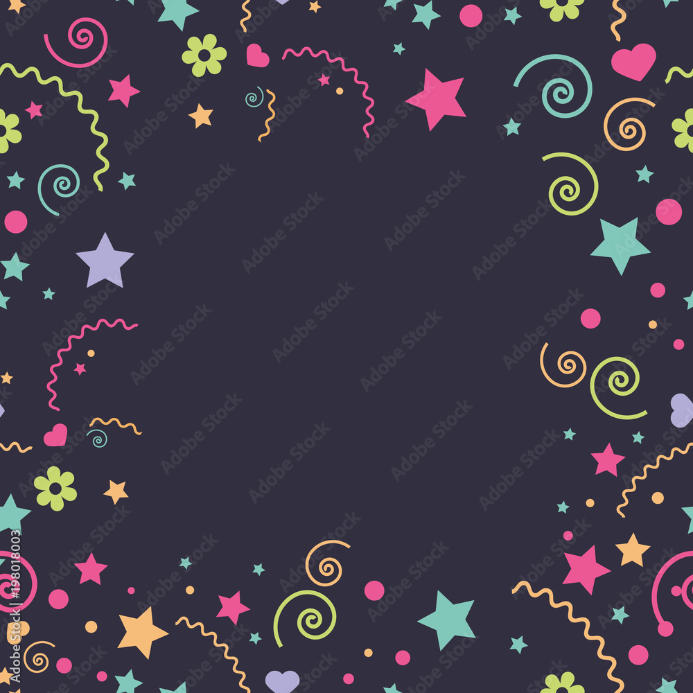 vector seamless children's funny colorful different elements of a star, flowers, hearts