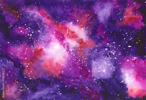 Fototapeta Naklejka Na Ścianę i Meble -  Cosmos purple watercolor. Background with a night starry sky.
