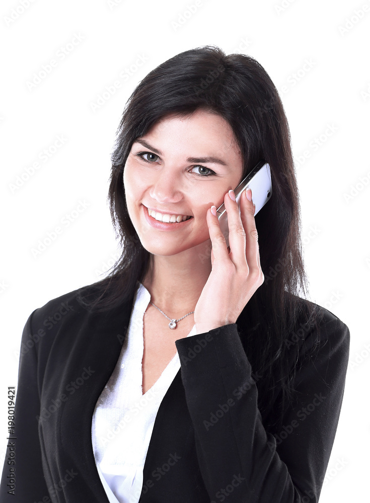 Portrait of smiling business woman phone talking Portrait of smiling business woman phone talking