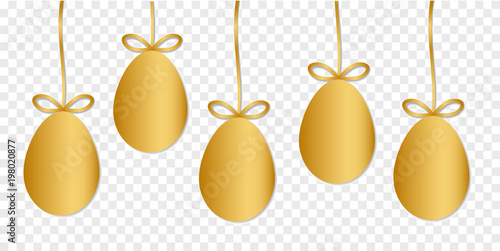 Gold easter eggs with shape isolated on transparent background. Vector illustration. Perfect for your design project