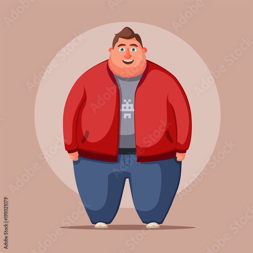 Happy fat man. Obese character. Fatboy. Cartoon vector illustration.
