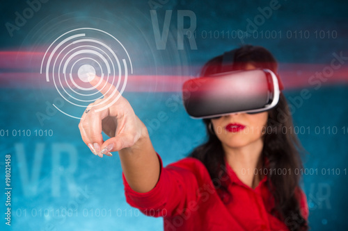 Happy woman with glasses of virtual reality.