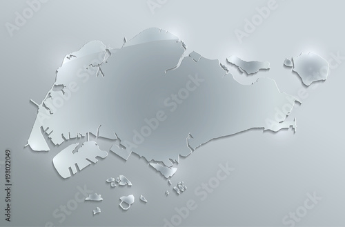 Singapore map flag glass card paper 3D vector