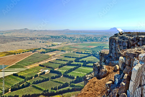 View of the Golan heights from mount Bental. Border between Israel and Syria photo