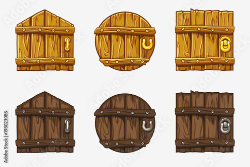 Cartoon Wooden Door, vector assets For Ui Game
