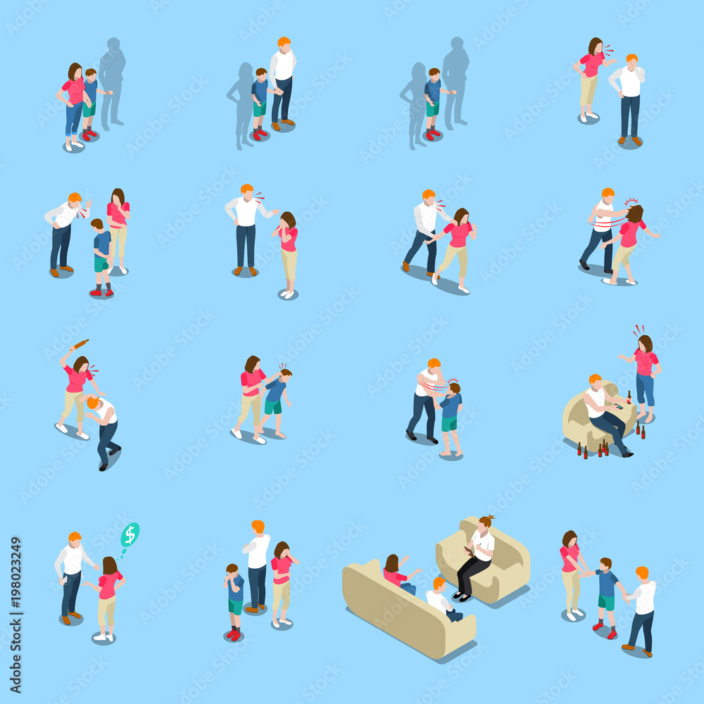 Family Problems Isometric Icons