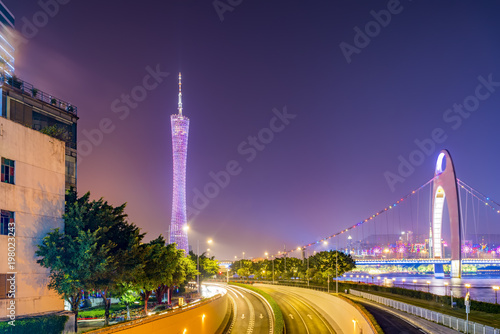 Guangzhou's beautiful city night view skyline © 昊 周
