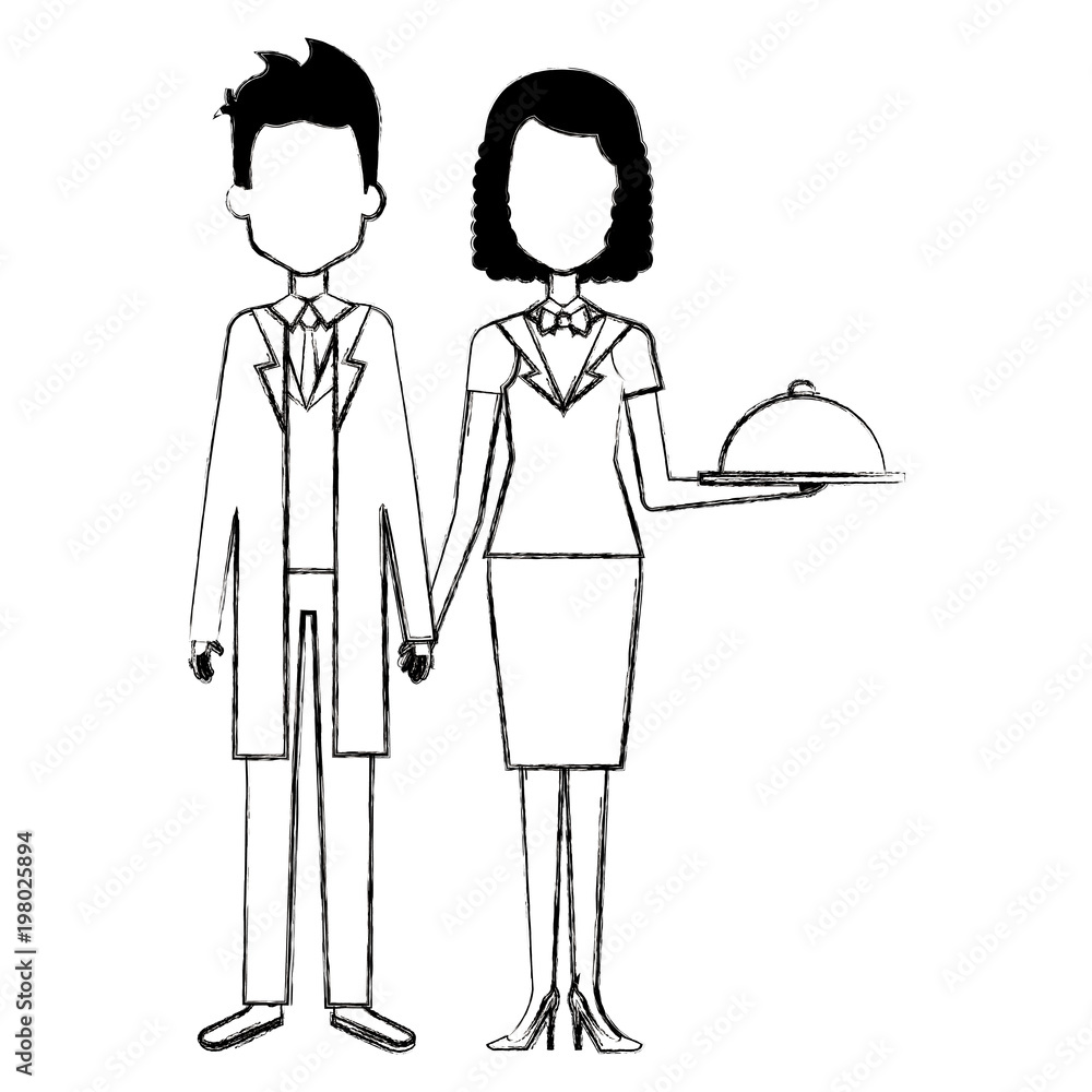 doctor with woman waiter with tray avatar character vector illustration design doctor with woman waiter with tray avatar character vector illustration design