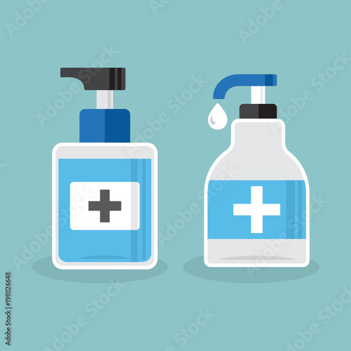 Disinfection. Set of hand sanitizer bottles, washing gel. Vector illustration
