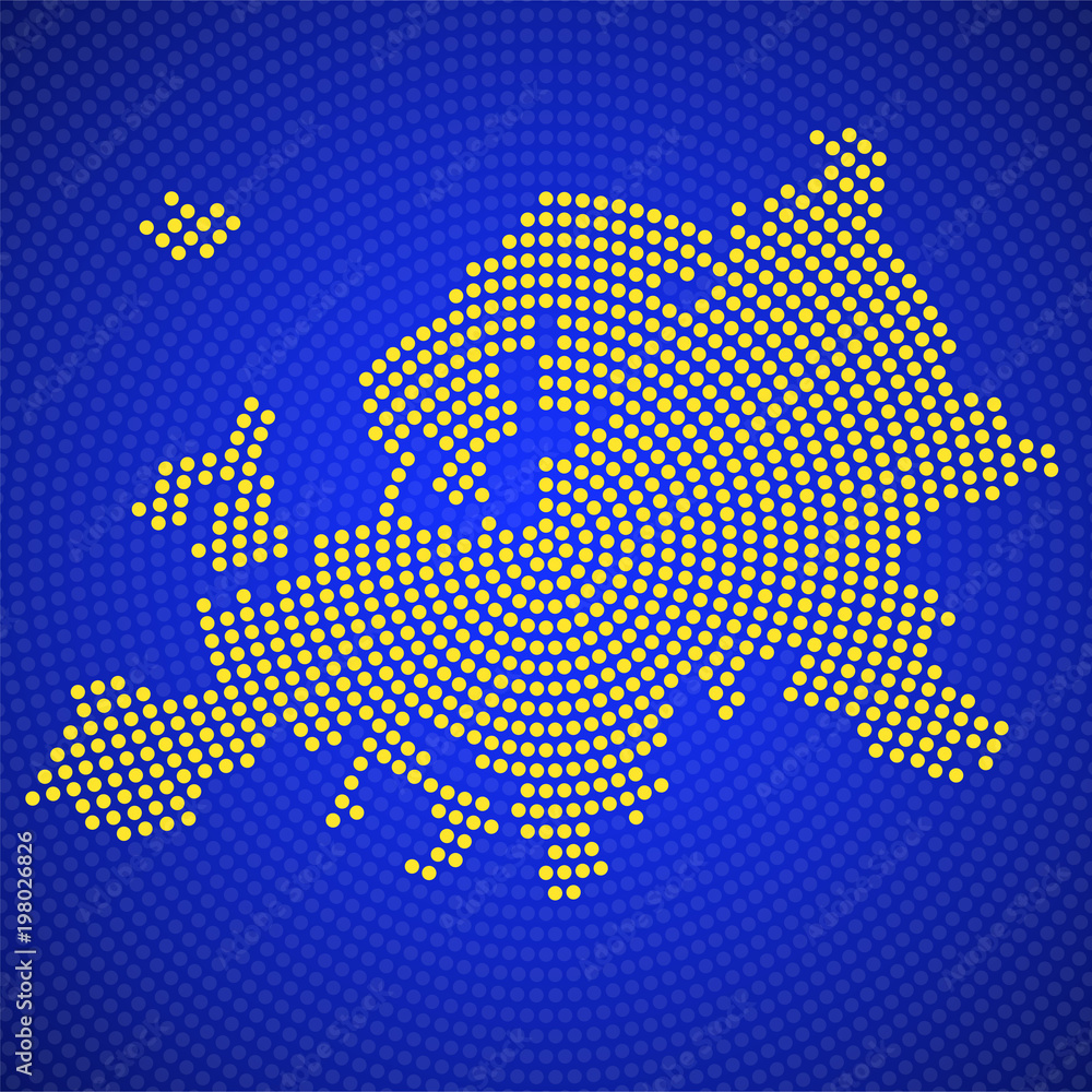 Abstract Europe map of radial dots, halftone concept. Vector