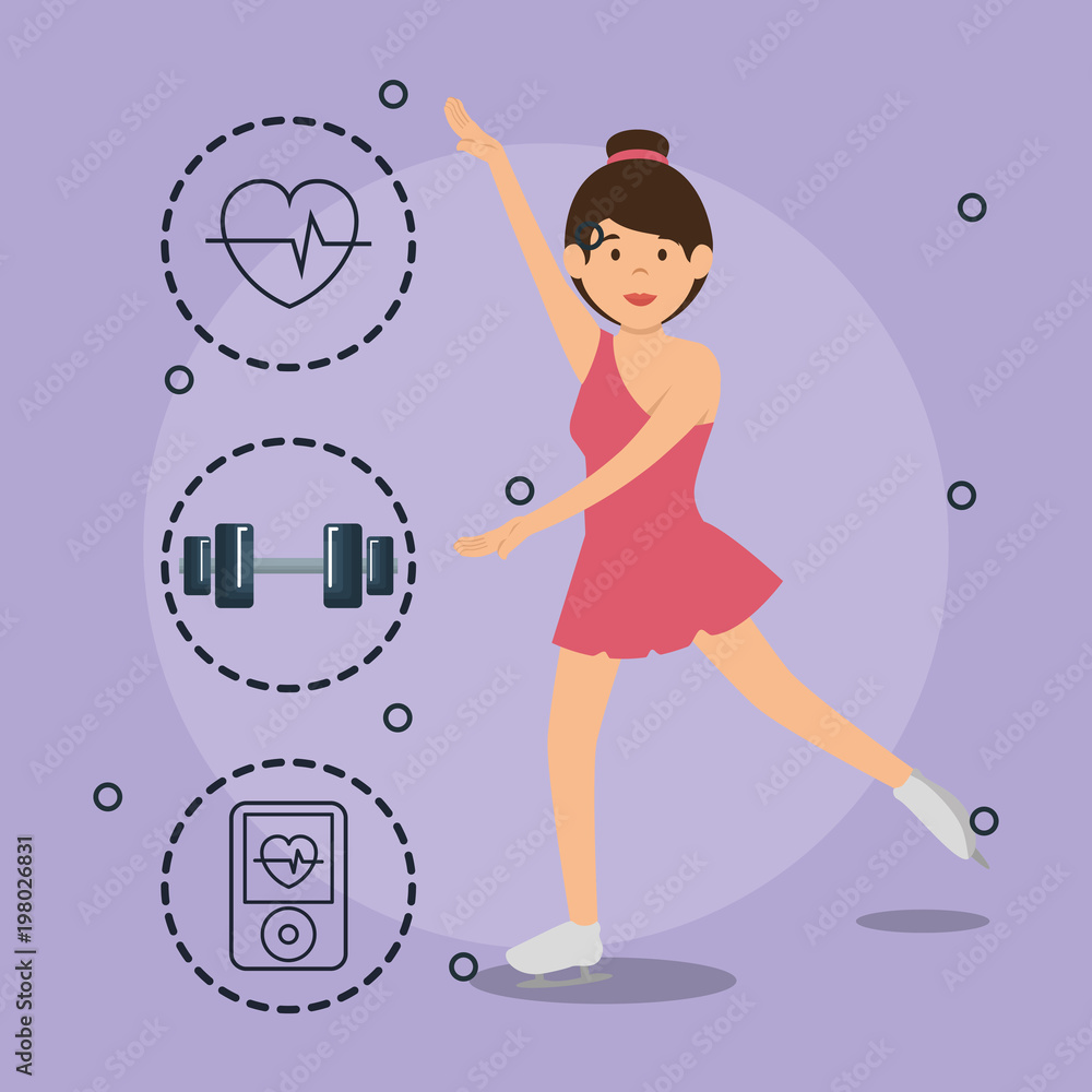 woman dancing with sports icons vector illustration design