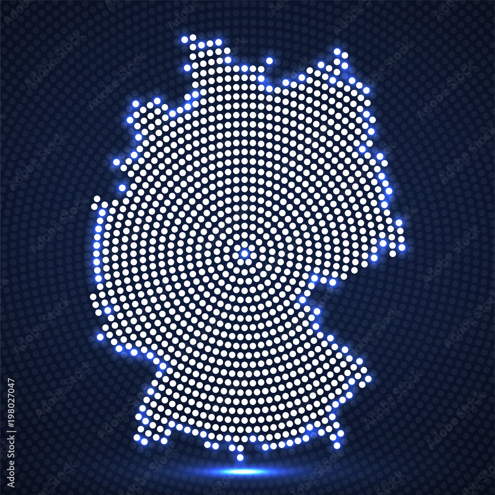 Fototapeta premium Abstract Germany map of glowing radial dots, halftone concept. Vector