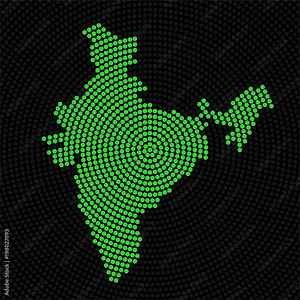 Abstract India map of radial dots, halftone concept. Vector