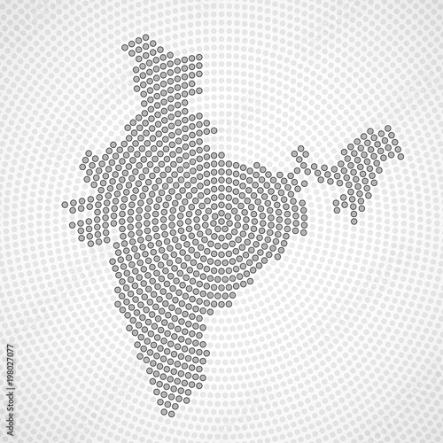 Abstract India map of radial dots, halftone concept. Vector