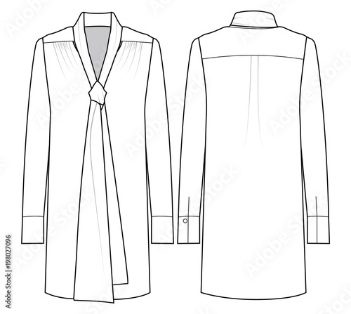 Blouse fashion flat technical drawing template