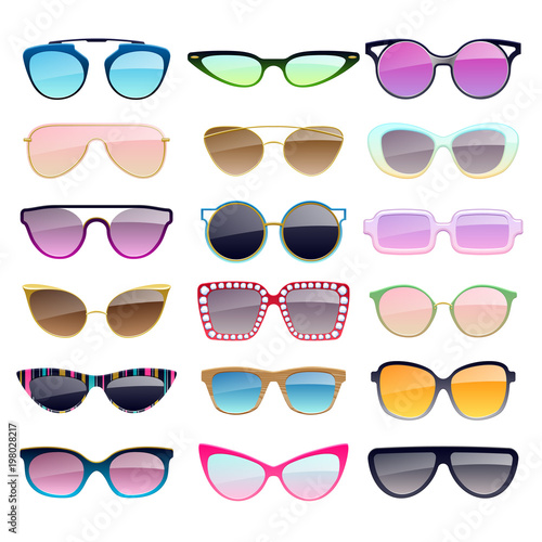 Set of colorful sunglasses icons.