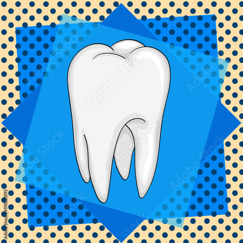 human tooth isolated on pop art background. Comic book style imitation. Vintage retro style.