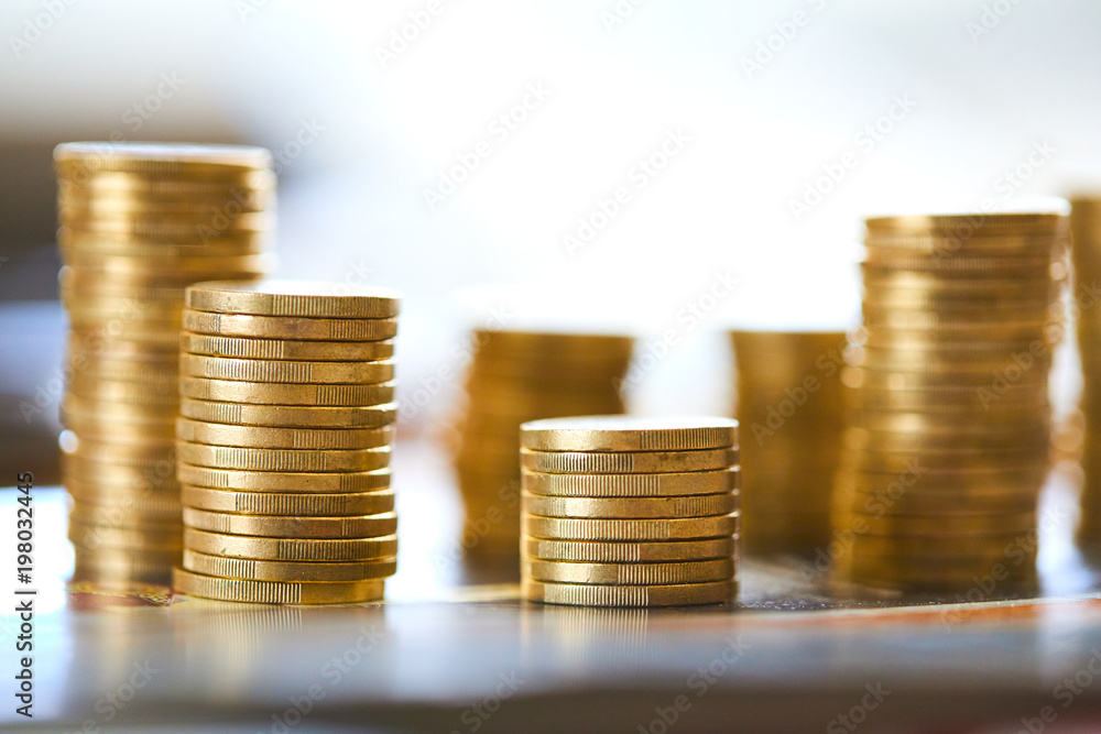 Saving stack coins money concept Saving stack coins money concept