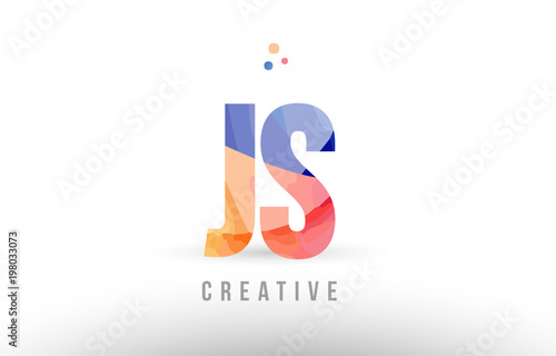 orange blue alphabet letter js j s logo icon design with dots