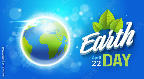 Happy Earth Day Poster Planet Protection Holiday Greeting Card Flat Vector Illustration
