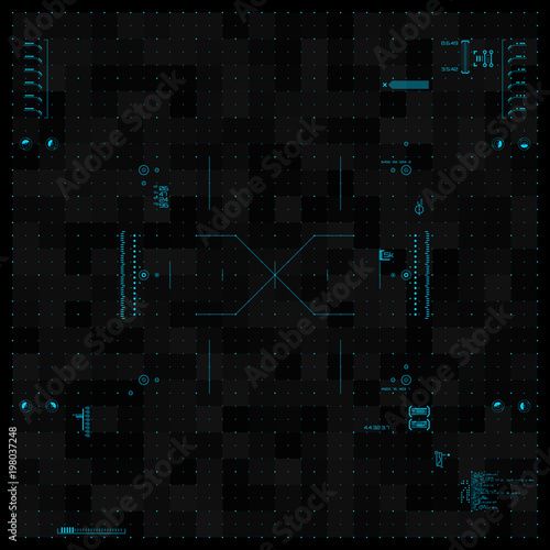 Futuristic vector hud interface screen design. Abstract template on blue backdrop.