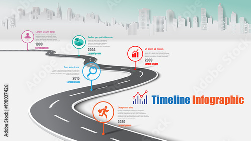 Business road map timeline infographic city designed for abstract background template milestone element modern diagram process technology digital marketing data presentation chart Vector illustration