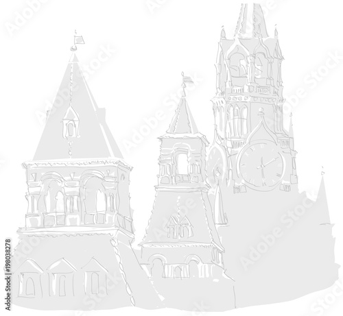 Kremlin towers/ Fragments of Kremlin towers - Spassky, Konstantin & Elena and Nabatnaya. Vector scetch. photo