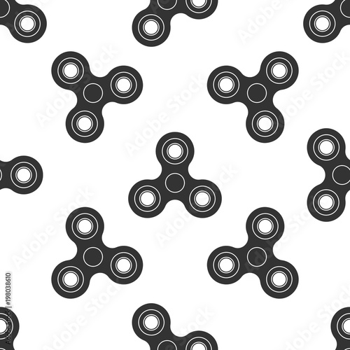 Fidget spinner icon seamless pattern on white background. Stress relieving toy. Trendy hand spinner. Flat design. Vector Illustration