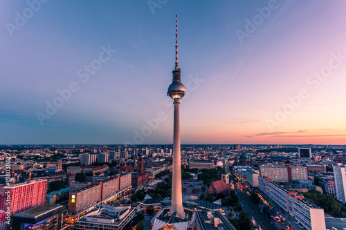 Cityscape of downtown Berlin, Germany at sunset hour