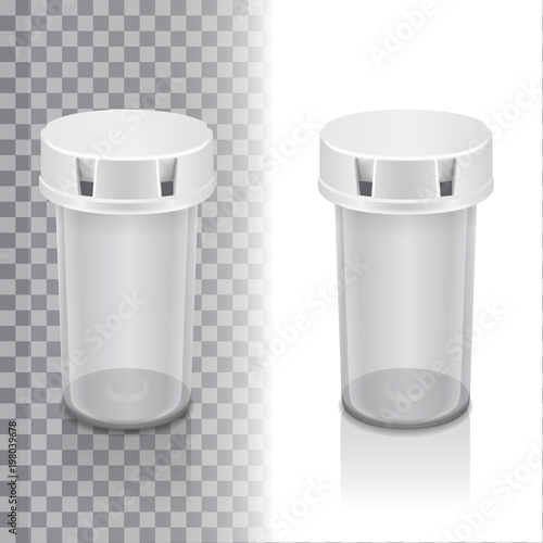 Set of white pills bottle isolated on transparent background