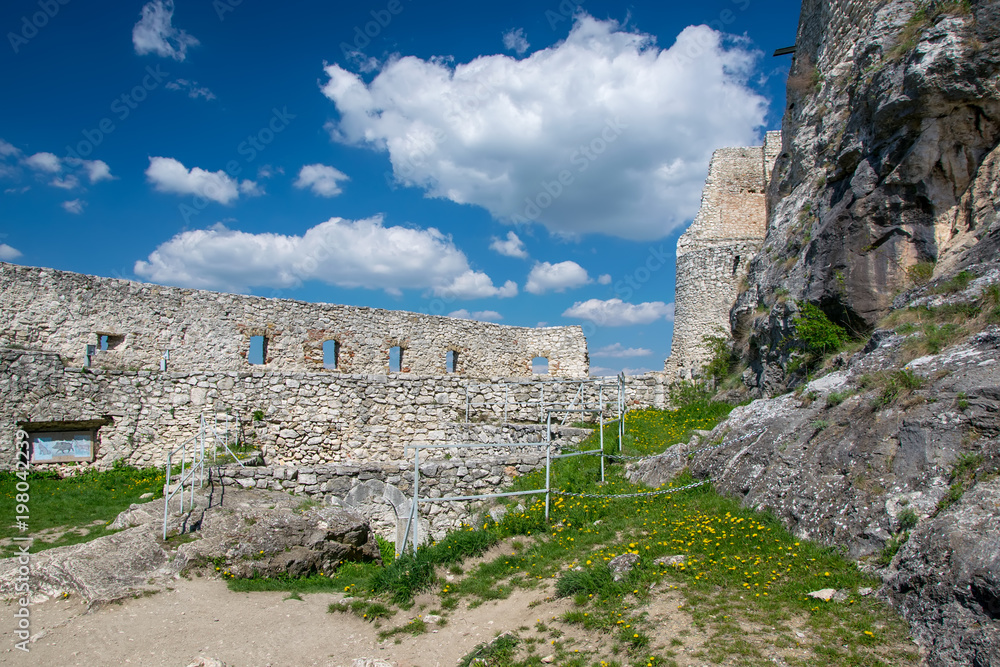 Wall and tower of Spis Castle, Slovakia at summer day