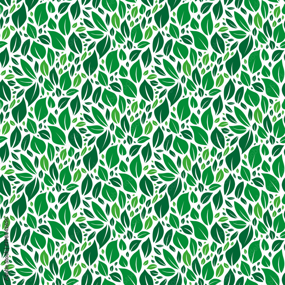 Green leafs. Seamless pattern. Vector illustration. Flat.