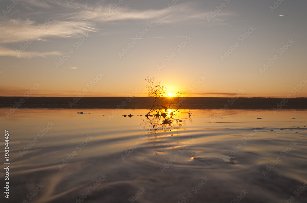 Very beautiful sunset on the salt lake