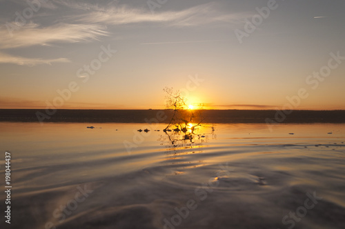 Very beautiful sunset on the salt lake