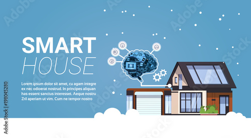 Smart House Technology Of Home Automation Concept Template Winter Background Flat Vector Illustration