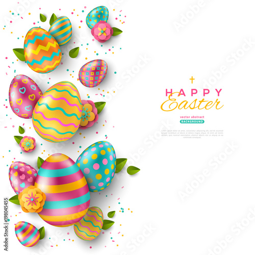 Easter vertical border with color eggs