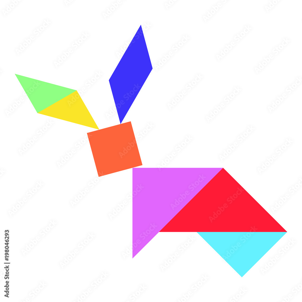 Color tangram puzzle in rabbit shape on white background (Vector) Color tangram puzzle in rabbit shape on white background (Vector)