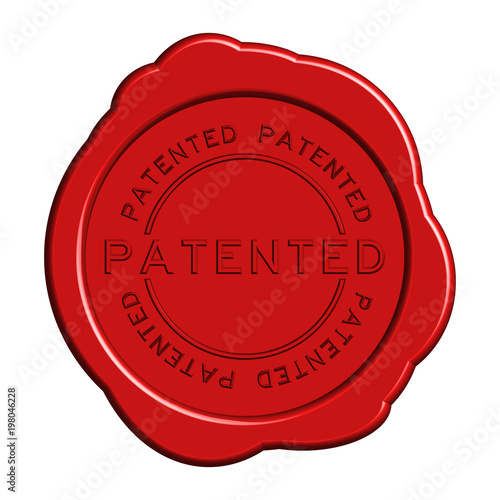 Patented word red color rubber stamp on white background