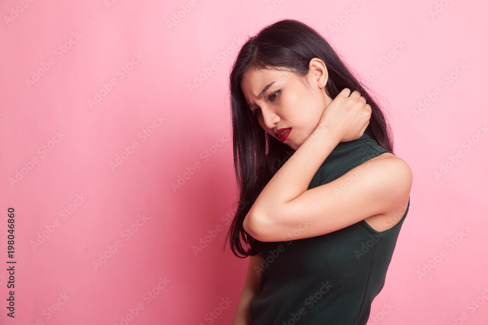 Young Asian woman got neck pain. Young Asian woman got neck pain.